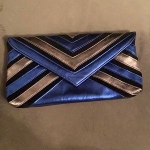 Blue and silver metallic clutch